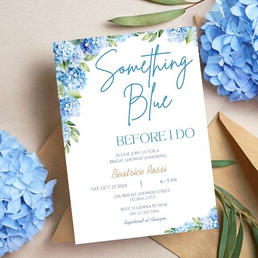 Something Blue Hydrangea Floral Vrijgezellenfeest Kaart