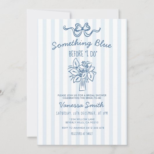 Something Blue Stripe Bridal Shower Invitation (Devant)