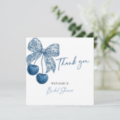 Something Blue Theme Blue Bow Bridal Shower Bedankkaart (Staand voorkant)