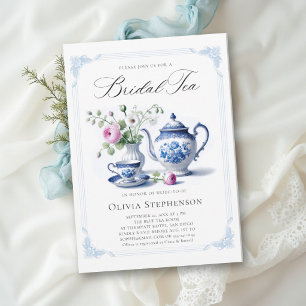 Something Blue Toile Frame Flora Bruids Tea Shower Kaart