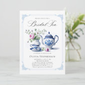 Something Blue Toile Lijst Flora Bruids Theedouche Kaart (Staand voorkant)