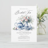 Something Blue Toile Tea Set Bruids Theeschoen Kaart (Staand voorkant)