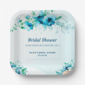 Something Blue Waterverf Bloemachtige Bruiloft Fee Papieren Bordje (Voorkant)