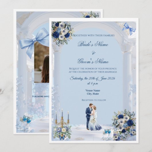 Something Blue Wedding Invitation Card (Devant / Derrière)