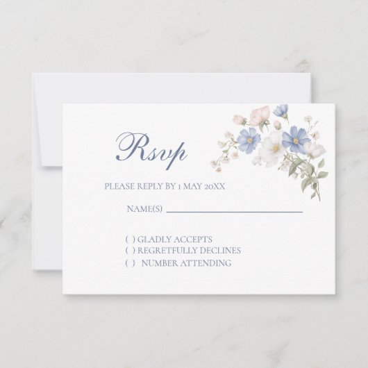 Something Blue Wedding RSVP card (Devant)