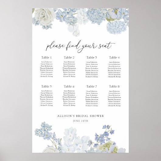 Something Blue Wedding Shower Seating Chart Poster (Voorkant)