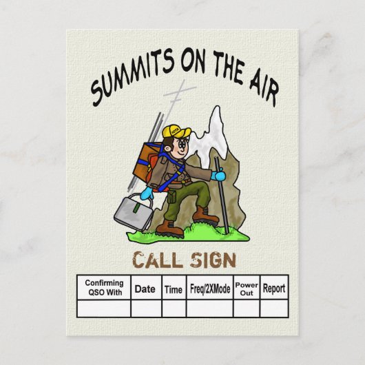 Sommets Sur La Carte QSL Ham Randonnée Cartoon Air (Devant)
