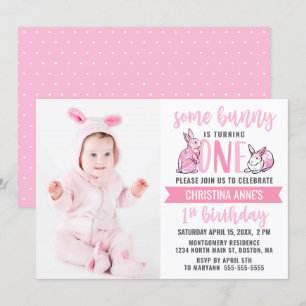 Sommige Bunny 1e Verjaardag Roze Schattige Meisje  Kaart