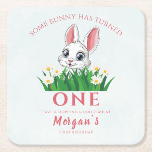 Sommige Bunny Een Schattige Konijn Meisjes 1e Verj Vierkante Kartonnen Onderzetter