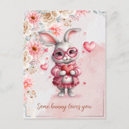 Sommige Bunny Houdt van Jou Romantische Roze Bunny Briefkaart (Voorkant)