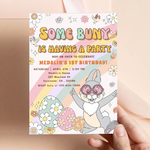 Sommige Bunny Is Het Feest Verjaardagsfeest Uitnod Kaart
