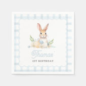 Sommige Bunny Pastel Spring Blue Gingham 1e Verjaa Servet (Voorkant)