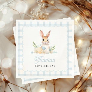 Sommige Bunny Pastel Spring Blue Gingham 1e Verjaa Servet