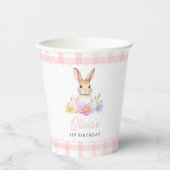 Sommige Bunny Pastel Spring Pink Gingham 1e verjaa Papieren Bekers (Voorkant)