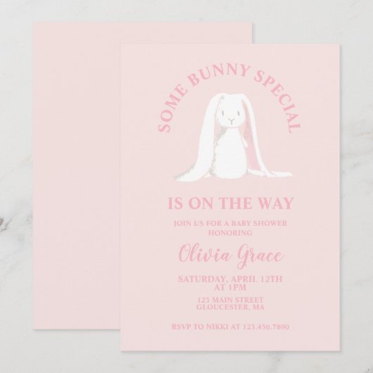 Sommige Bunny Special Pink Gingham Baby shower Kaart (Voorkant / Achterkant)