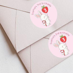 Sommige Bunny Strawberry Ballon Verjaardag Ronde Sticker