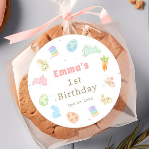 Sommige Bunny wordt één verjaardag in pastelkleure Ronde Sticker