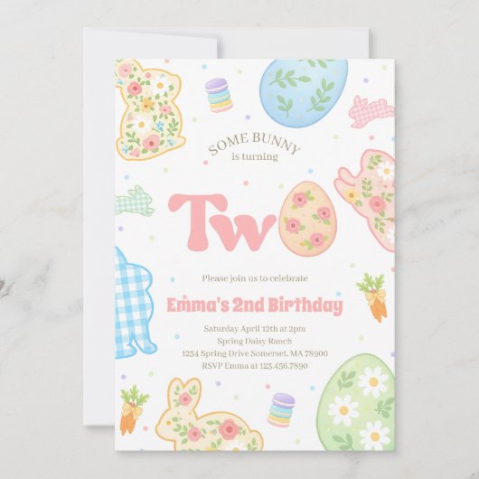 Sommige konijn wordt twee pastel verjaardag kaart (Voorkant)