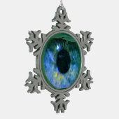 Soms Blauwgroene ogen in de viskom Tin Sneeuwvlok Ornament (Links)