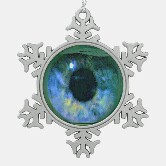 Soms Blauwgroene ogen in de viskom Tin Sneeuwvlok Ornament (Voorkant)