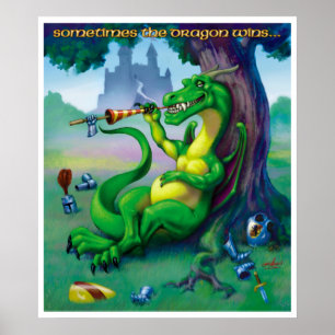 Soms wint de draak Groene Druk Poster