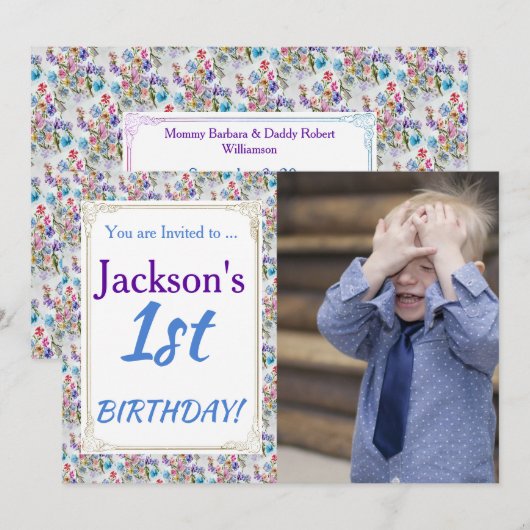 SON 1ER ANNIVERSAIRE INVITATION (Devant / Derrière)