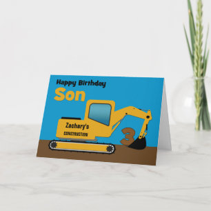 Son 3rd Birthday Yellow Excavator Naam toevoegen Kaart