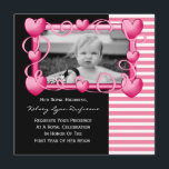 Son Altesse Royale avec photo Invitation d'anniver<br><div class="desc">Un design super mignon avec rayures roses,  fleurs et un cadre tourbillonnant rose avec photo. Personnalisation ligne par ligne.</div>