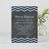 Son Chalkboard & Blue Chevron Sweet 16 Invitation (Debout devant)