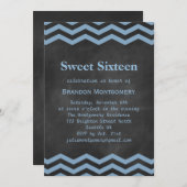 Son Chalkboard & Blue Chevron Sweet 16 Invitation (Devant / Derrière)