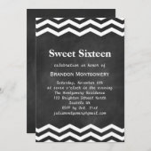 Son Chalkboard & White Chevron Sweet 16 Invitation (Devant / Derrière)