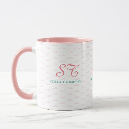 son élégante tasse rose avec monogramme (Gauche)