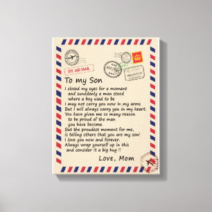 Son Gift Brief aan mijn zoontje van mama Canvas Afdruk