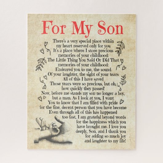 Son Gift | Hartelijk dank voor uw bijdrage aan mij Legpuzzel (Verticaal)