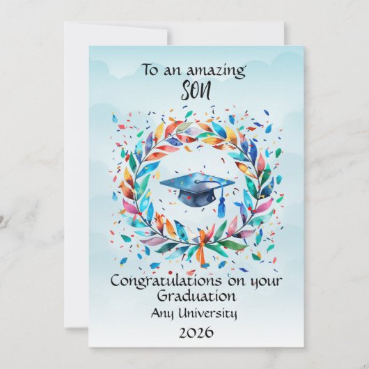 Son Graduation Cap and Rainbow Leaf Frame (Voorkant)