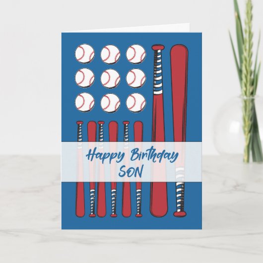 Son Honkbal Vlag Verjaardag Rood Wit Blauw Kaart (Voorkant)