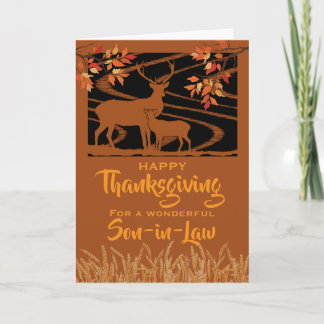 Son in Law Thanksgiving Deer in Field Fall Leaves Kaart