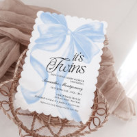 Son invitation Bleue Coquette pour Bébé Jumeaux
