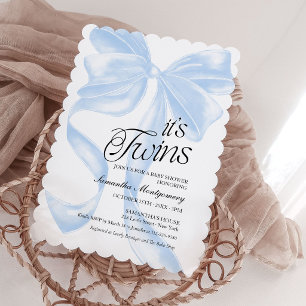 Son invitation Bleue Coquette pour Bébé Jumeaux