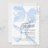 Son invitation Bleue Coquette pour Bébé Jumeaux (Devant)