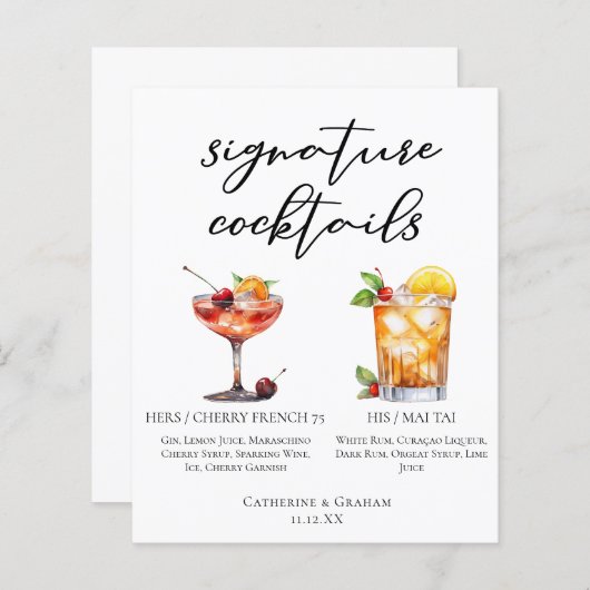 Son Mariage d'été Signature Cocktails Menu (Devant / Derrière)