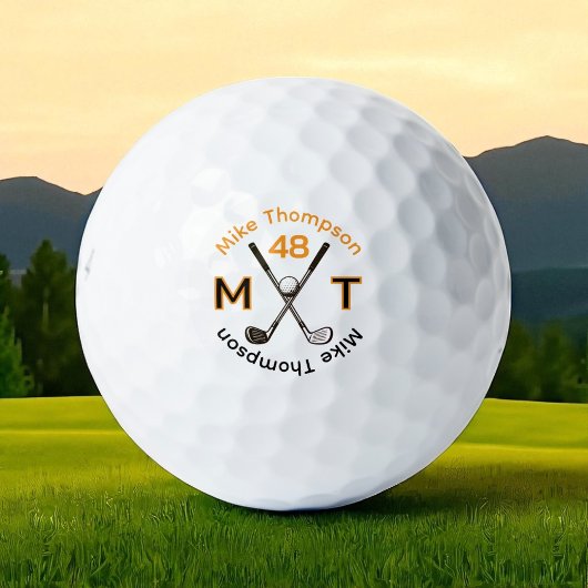 Son nom, initiales et âge balle de golf orange/noi