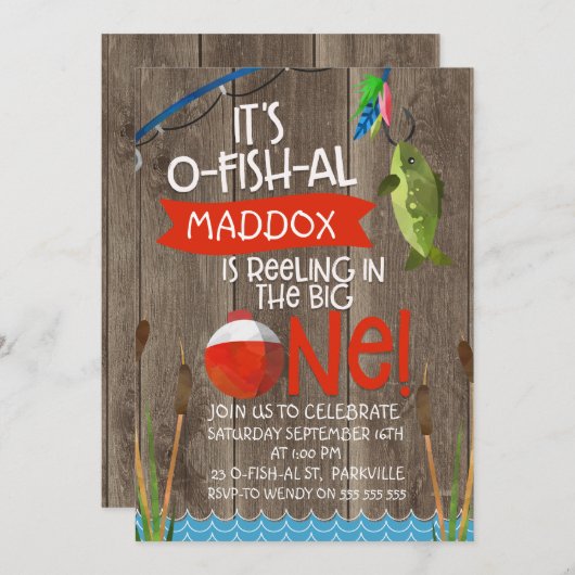 Son O-fish-al 1er Anniversaire Invitation Pour Gar (Devant / Derrière)