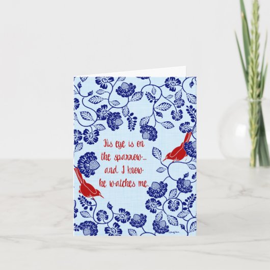 Son oeil est sur la carte de voeux de moineau (Devant)