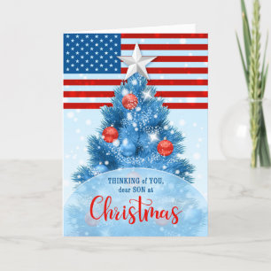 Son Patriotic Kerstrood White Blue Feestdagen Kaart