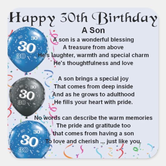 Son Poem - 30th Birthday Design Vierkante Sticker (Voorkant)
