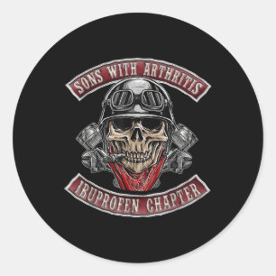 Sonen met artritis Ibuprofen hoofdstuk Funny Biker Ronde Sticker