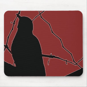 Song Bird Black Silhouette op Maroon Muismat