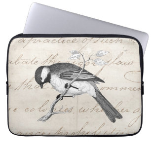 Song Bird Illustration - 1800's Birds Text Laptop Sleeve
