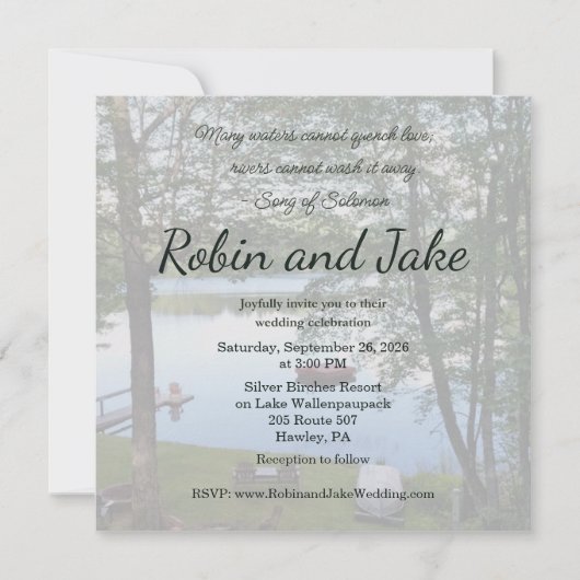 Song of Solomon Lake Photo Wedding Invitation (Devant)